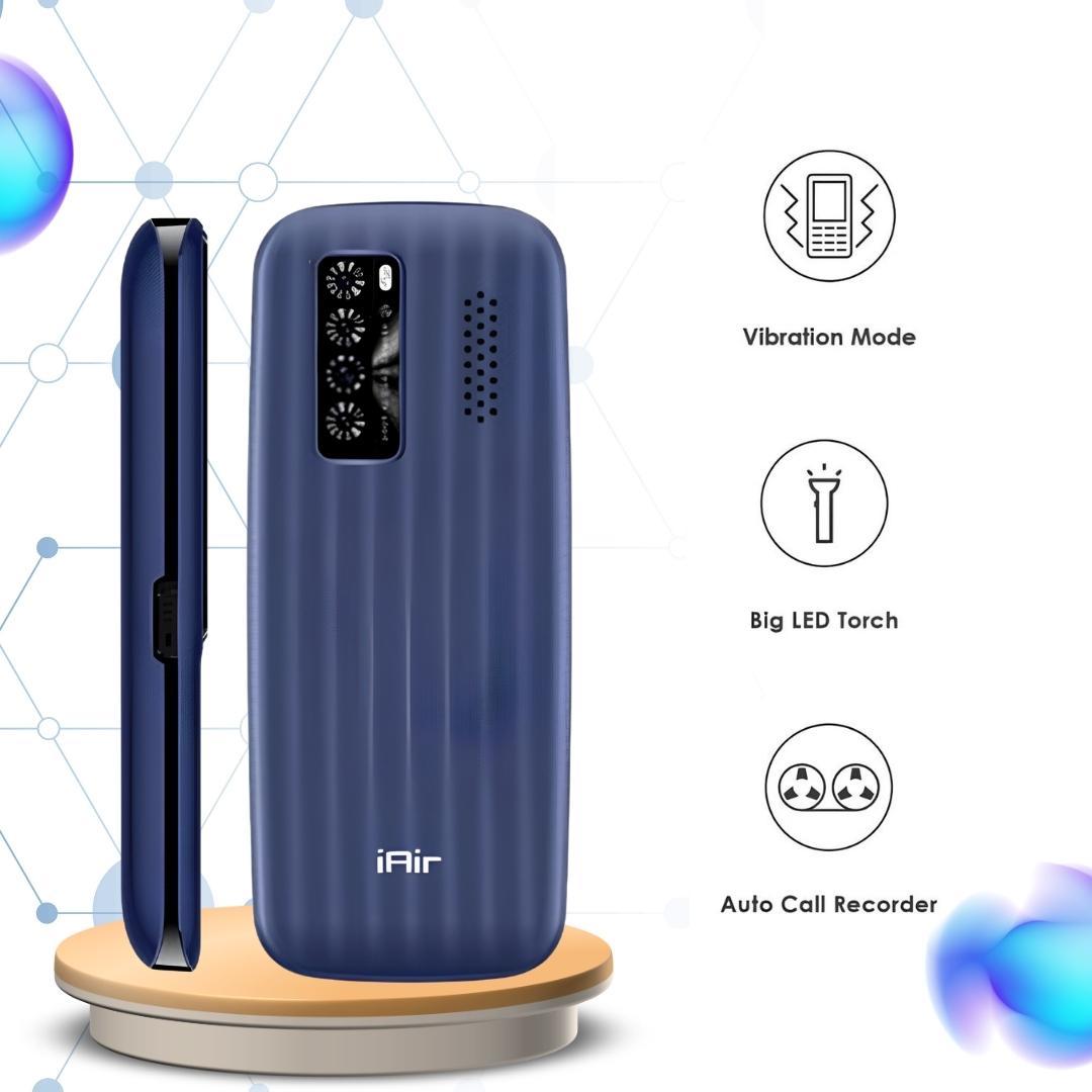iAir S10 - Blue Dual Sim Keypad Phone & Wired Earphone Combo | 2800 mAH Battery & Big 2.4 Inch Display | Expanadable Storage 128gb |Enjoy Super Bass & Crisp Sound with Jazz Wired Earphones