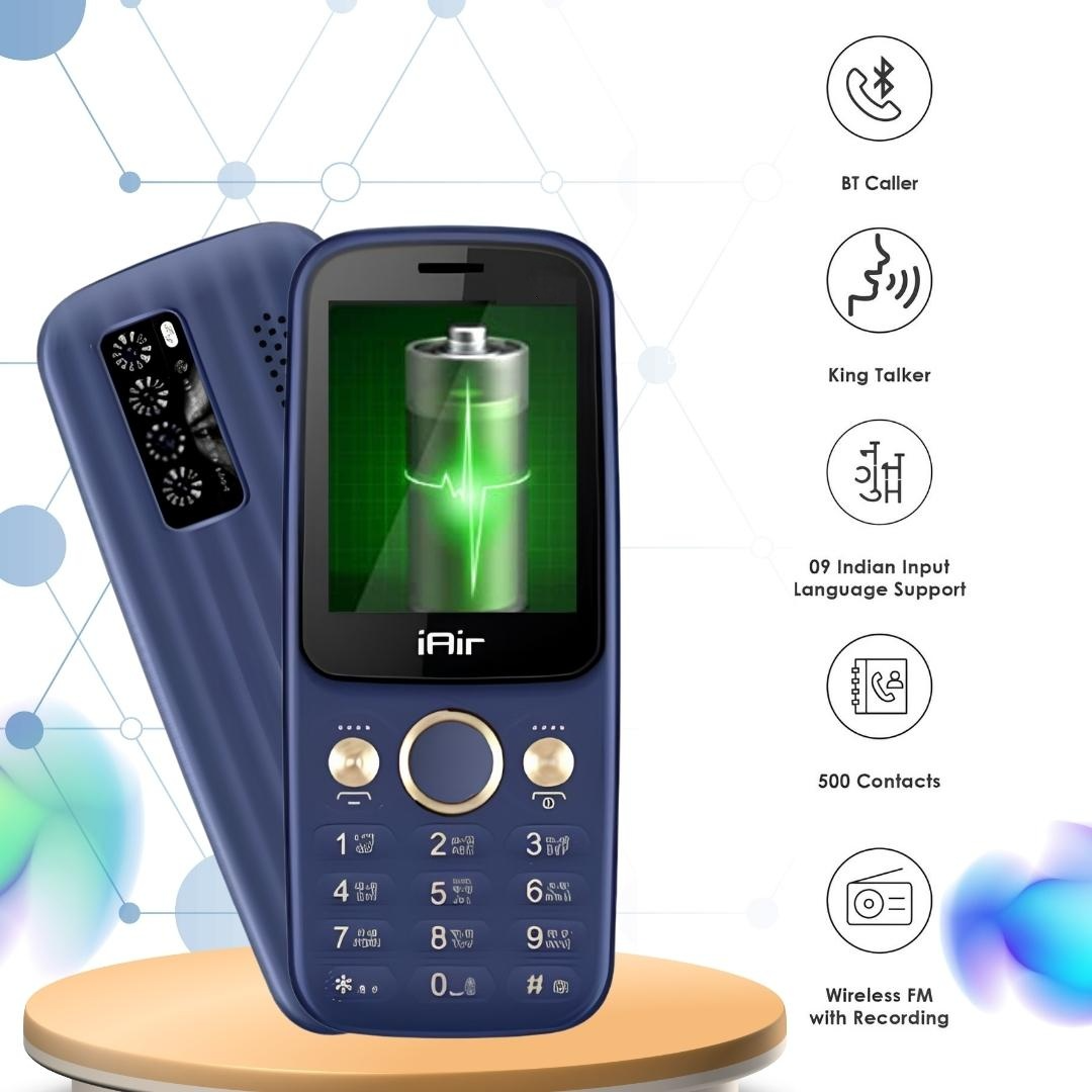 iAir S10 - Blue Dual Sim Keypad Phone & Wired Earphone Combo | 2800 mAH Battery & Big 2.4 Inch Display | Expanadable Storage 128gb |Enjoy Super Bass & Crisp Sound with Jazz Wired Earphones