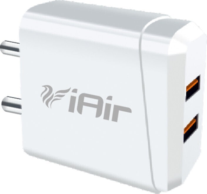 iAir C2 Dual Port Charging Adaptor Turbo Charging 2.4 A Wall Charger for Mobile with Detachable Cable