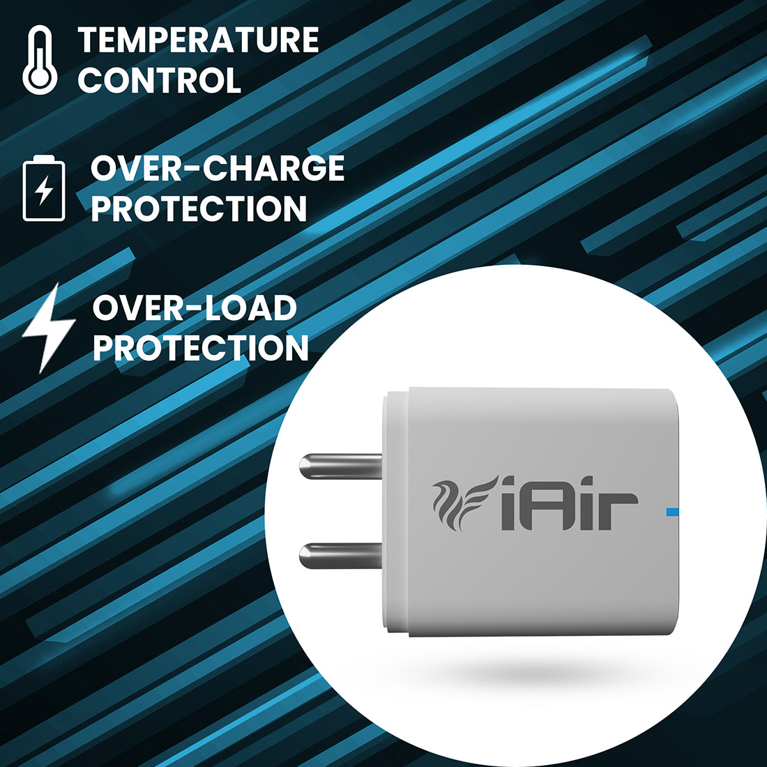 iAir C8 Dual Port 2.6A Wall Charger, USB Charger Adapter with 1.25 Meter Micro USB Cable, 2 USB Ports, Compatible with All Android Mobiles and All Type of Mobile Phone/Tablets -White
