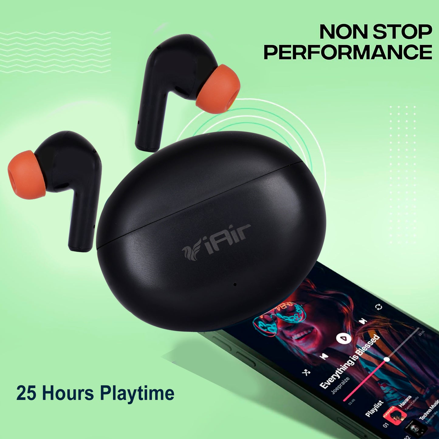iAir Ozo New 25Hours Playtime | ENx Technology | In-built Mic | Voice Assistant | True Wireless Bluetooth Earbuds