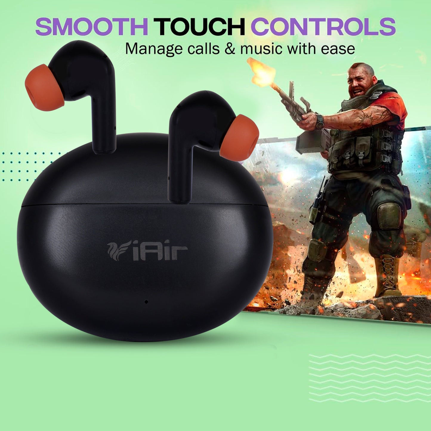 iAir Ozo New 25Hours Playtime | ENx Technology | In-built Mic | Voice Assistant | True Wireless Bluetooth Earbuds