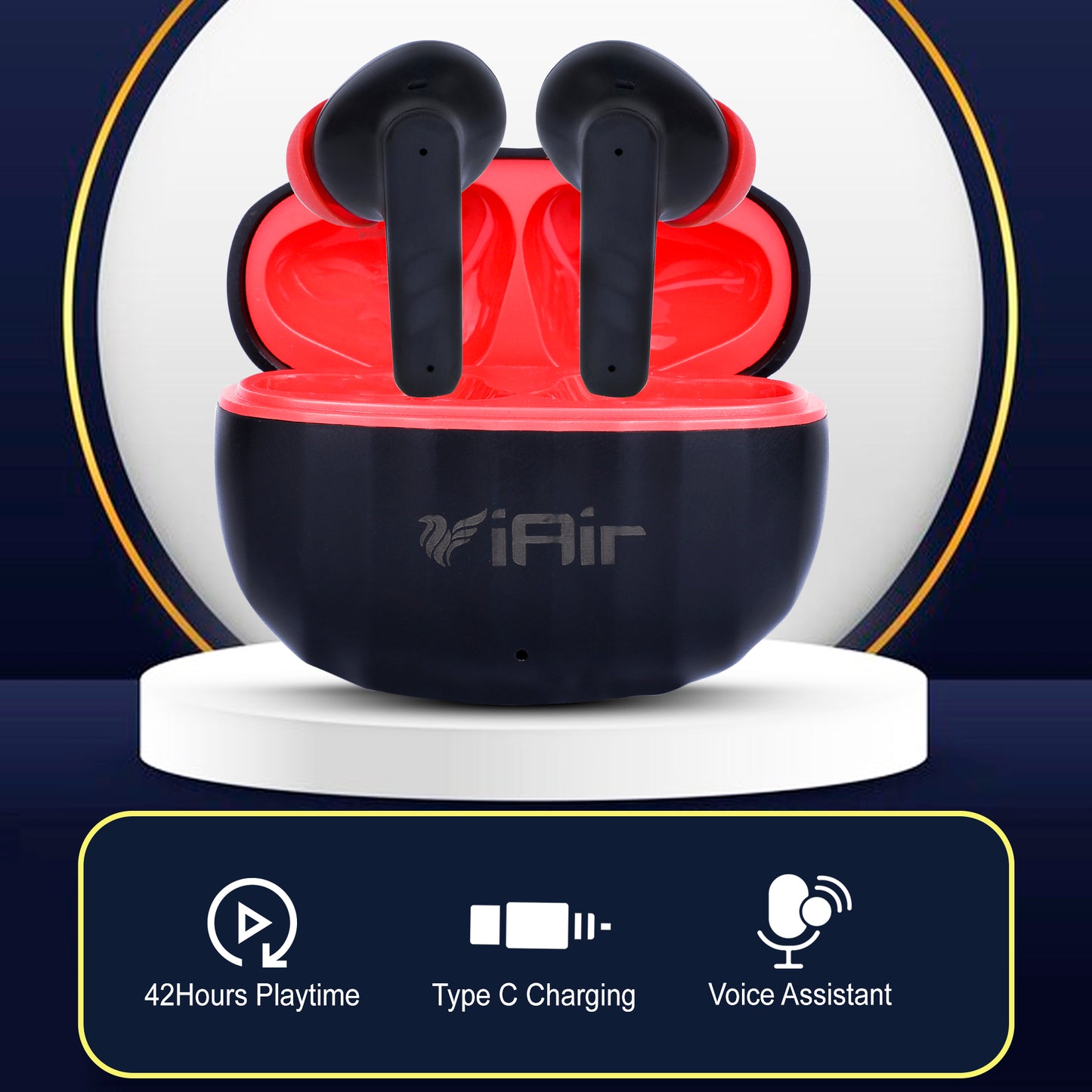 iAir T18 Pro 42Hours Playtime | ENx Technology | In-built Mic | Voice Assistant | True Wireless Earbuds