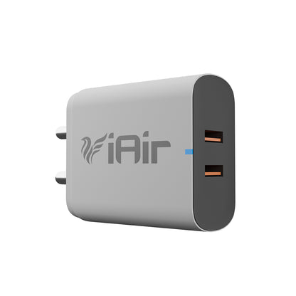 iAir C8 Pro White Wall Charger with Dual USB Ports Adaptor and Type C USB Cable, Fast Charging with 2.6A Output, Temperature Control Compatible with All Android Mobiles and All Devices