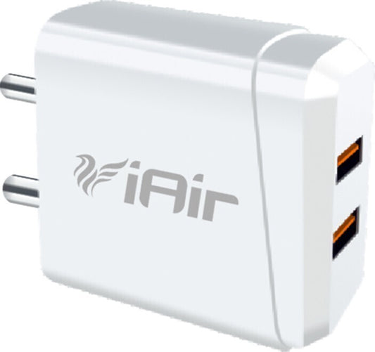 iAir C2 Dual Port Charging Adaptor Turbo Charging 2.4 A Wall Charger for Mobile with Detachable Cable