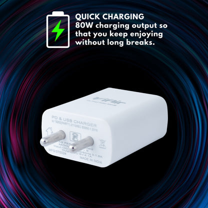 iAir C9 Pro 80W USB & Type-C Dual Output Super Fast Charger Wall Adapter & 1.25 Meter Cable Fast Charging with 3.0A Output Compatible with All Android Mobiles and All C-Type Devices