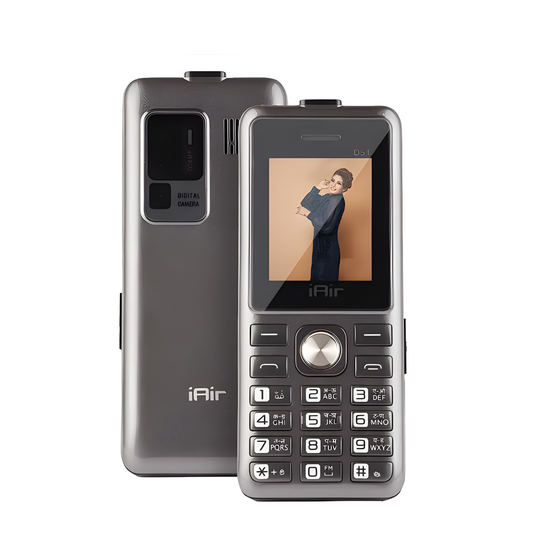 IAIR D51-Grey Basic Feature Dual Sim Mobile Phone with 2800mAh Big Battery, 1.77 inch Display Screen, 0.8 mp Smart Camera with Big LED Torch