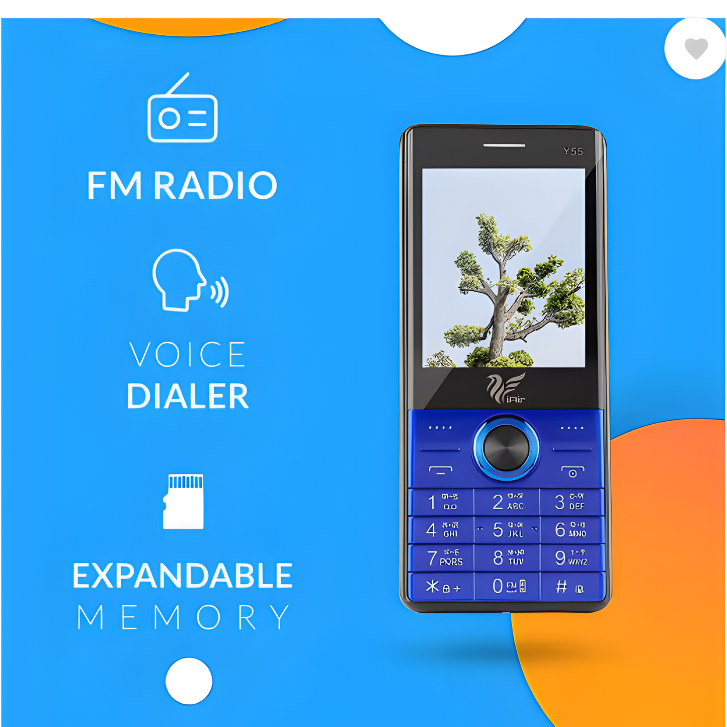 IAIR Y55 BLUE  Dual Sim Keypad Phone | 2500 mAH Battery & Big 2.8 Inch Display