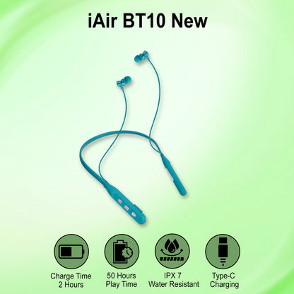 iAir B10 New | 50 Hrs Playtime | Vibration Call Alert | Dual Pairing | 10mm Driver | Bluetooth Neckband