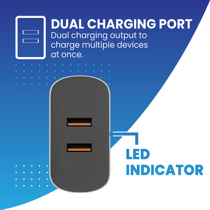 iAir C8 Pro White Wall Charger with Dual USB Ports Adaptor and Type C USB Cable, Fast Charging with 2.6A Output, Temperature Control Compatible with All Android Mobiles and All Devices