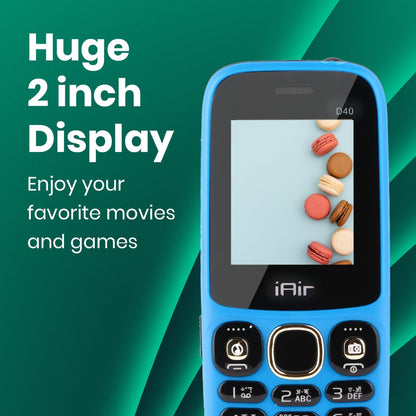IAIR D40-Blue Keypad Mobile Phone with Dual Sim Support|1.8 Inch Big Display|Big Torch Light