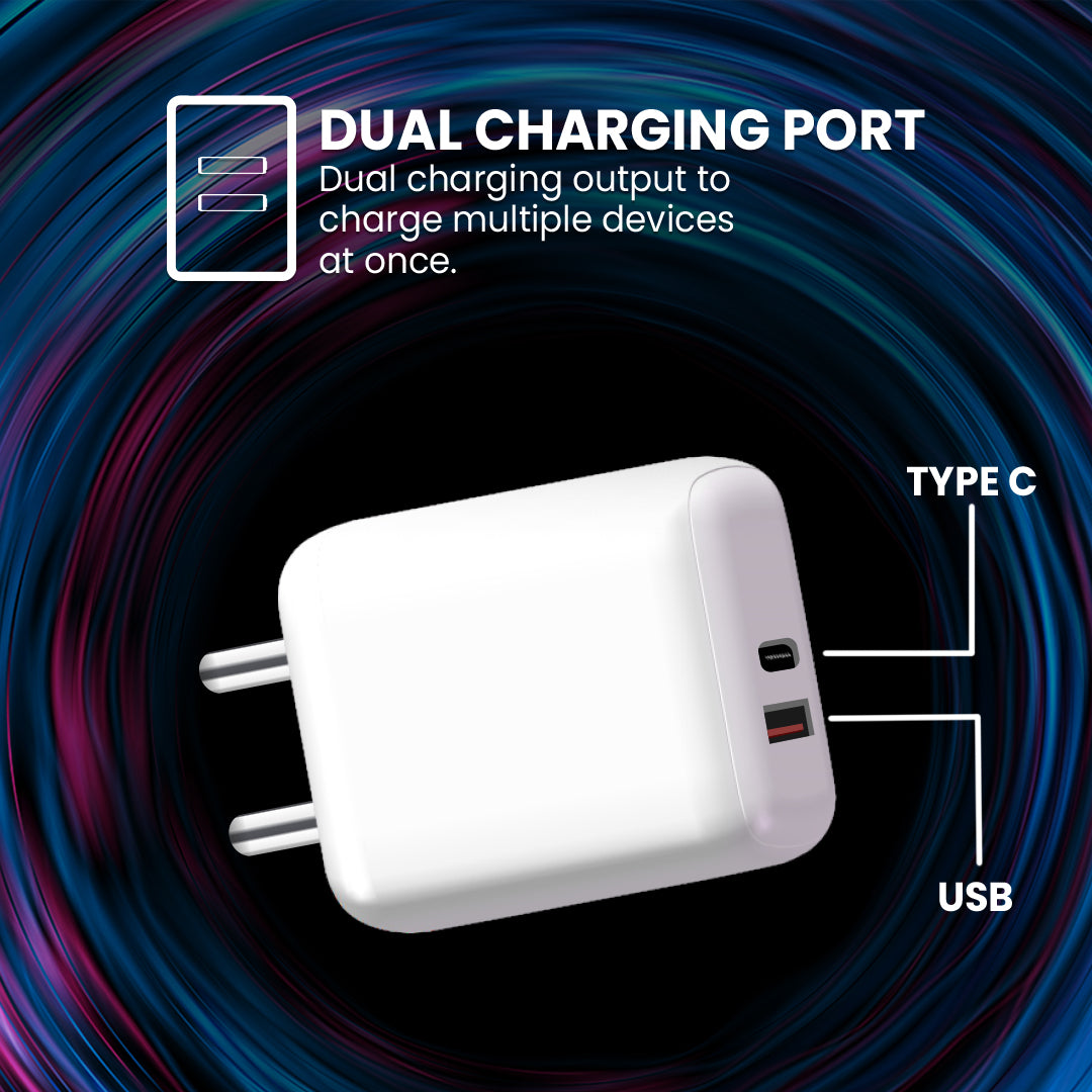 iAir C9 Pro 25W USB & Type-C Dual Output Super Fast Charger Wall Adapter & 1.25 Meter Cable Fast Charging with 3.0A Output Compatible with All Android Mobiles and All C-Type Devices, White