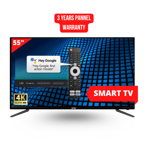iAir 55 Inch Smart LED TV – 4K UHD Android TV with Voice Remote, Wi-Fi & OTT Apps Support