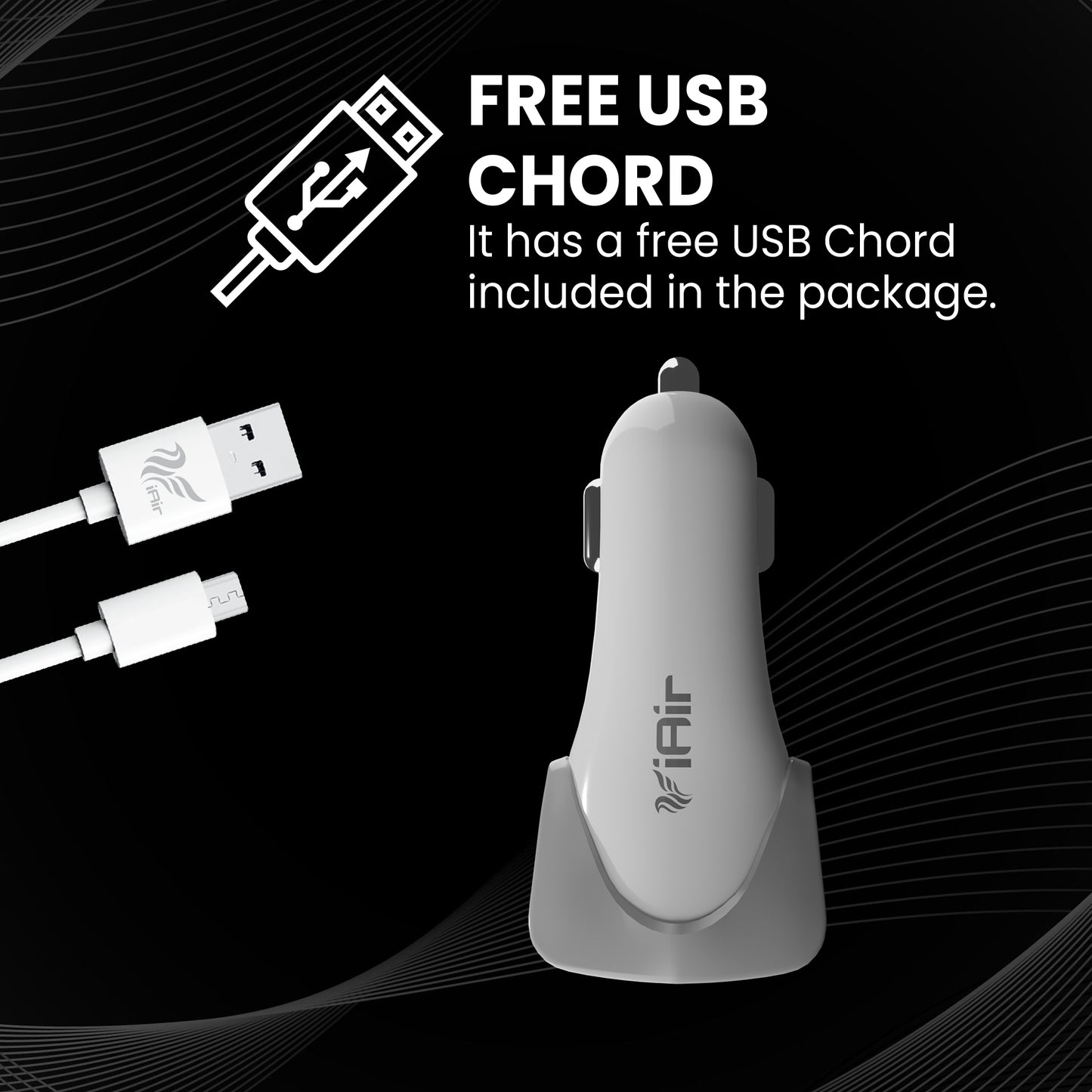 iAir C2 3.0amp Fast Car Charger, Dual USB Output, Multi-Layer Protection, Fast Charging, Compatible with All Cars, Mobiles & Other USB Enabled Devices