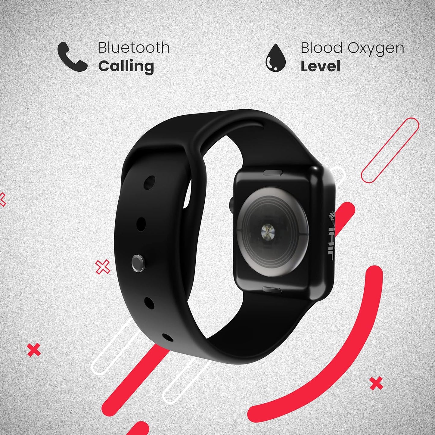 iAir W5 Bluetooth Calling Smart Watch | Functional Scroll Button | 1.75”HD IPS Curved Touch Screen with Color Display, IP68 Waterproof With Free Rockstar New Bluetooth Neckband (Black)