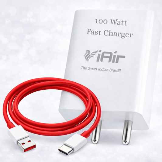 iAir C9 Plus Pro 100W USB & Type-C Dual Output Super Fast Charger Wall Adapter & 1.25 Meter Cable Fast Charging with 3.0A Output Compatible with All Android Mobiles and All C-Type Devices