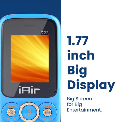 IAIR D22 Multimedia Feature Keypad Mobile Basic Bar Phone with Dual SIM Card with 1200 mAh Battery,MP3, Multi Language Support Keypad Phone-Blue