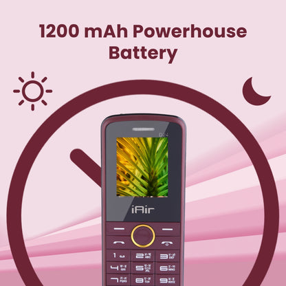IAIR D24 Dual Sim Keypad Phone | 1200 mAH Battery & Big 1.88 Inch Display | Big Torch Light | Wireless FM & Rear Camera | Auto Call Recording |32 MB Ram & 128gb Expandable Storage