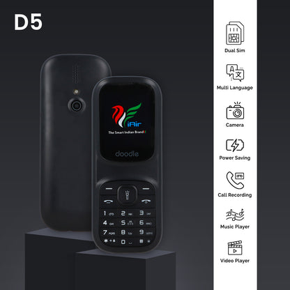 iAir D5 1.77 Inch Big Display Keypad Mobile Phone with Expandable Storage Upto 32GB, MP3 with Recording, Camera