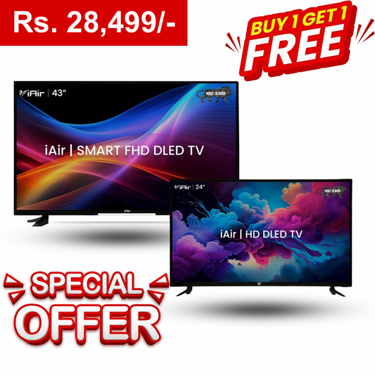 iAir Special Edition (43 Inch) Full HD LED Smart TV With 30W Sound Output & Bezel-Less Design With Free (24Inch) DLED TV