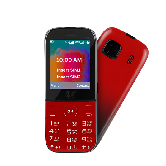 IAIR S9- Red Twin Shade| Basic Feature Dual Sim Mobile Phone with 2800mAh Battery, 2.4 inch Display Screen, 0.8 mp Camera with Front Designer LED Light